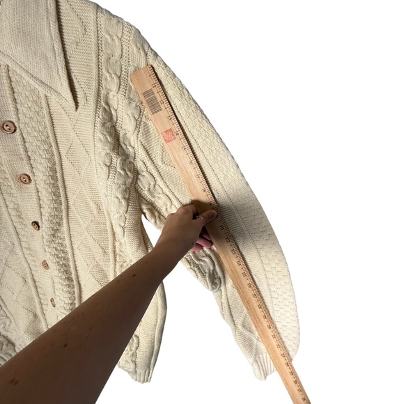 Vintage Jantzen Women's 100% Wool Cream Cable Knit Cardigan Sweater Fisherman  L - Picture 5 of 8